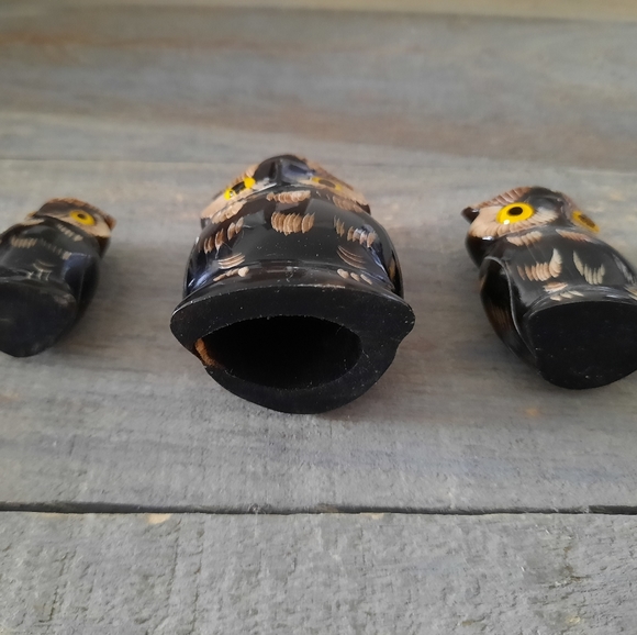 Vintage Carved Owl Figurines - Set of 3 - Picture 7 of 8